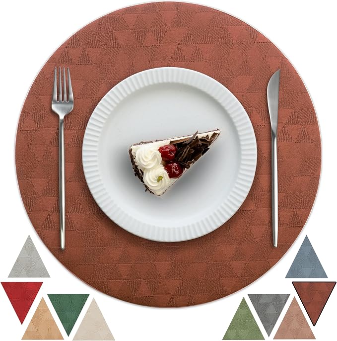 Jovono Upgraded 15" Round Placemats Set of 8, Waterproof & Oil-Proof, Non-Slip Reversible Washable Big Table Mats, Spill-Proof for Kids Families, Restaurant, Hotel, Kitchen, Indoor, Brown by JOVONO