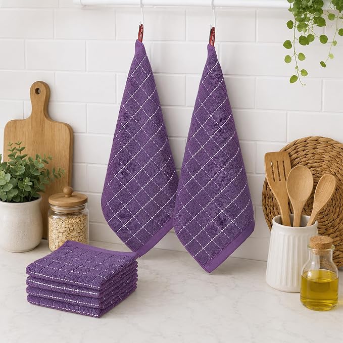Kitinjoy 100% Cotton Terry Kitchen Dish Cloths, 12”x 12”, 8-Pack, Purple | Ultra Soft and Absorbent Dish Towels for Kitchen, Suitable for Drying and Washing Dishes - Image 6