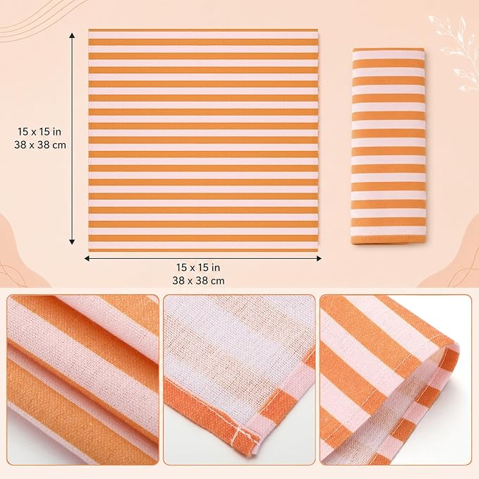 Funnymoom 12 Pcs Orange Pink Striped Cloth Napkins Reusable Napkins Party Dinner Soft Absorbent for Home Table Decoration Holiday Party Kitchen Supplies - Image 3