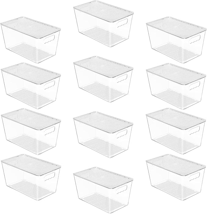 Vtopmart 12 Pack Clear Stackable Storage Bins with Lids, Medium | BPA-free Plastic, Organize Vertically, For Pantry Kitchen Fridge Cabinet Closet Bathroom, Built to Last, Easy to Move by Vtopmart