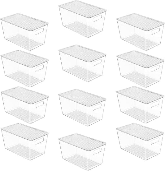 Vtopmart 12 Pack Clear Stackable Storage Bins with Lids, Medium | BPA-free Plastic, Organize Vertically, For Pantry Kitchen Fridge Cabinet Closet Bathroom, Built to Last, Easy to Move by Vtopmart