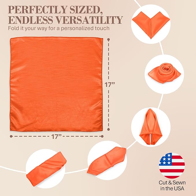 17x17-Inch Shantung Satin Cloth Napkins, Orange, Set of 60 - Image 6