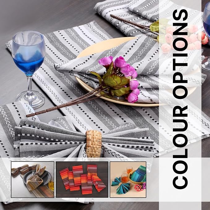 LFH Home Cotton Rich Cloth Salsa Napkin Set of 12 Washable Soft Durable Striped Table Napkins for Dining Wedding, Daily Use Reusable Eco-Friendly Fabric Napkins (18x18)-Grey Thanks Giving - Image 4