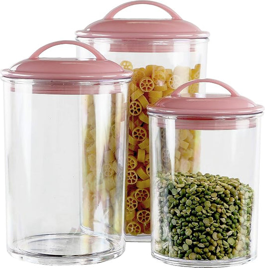 Reston lloyd Food Storage Containers, BPA Free Airtight Canisters for Cereal, Pasta, Sugar, Coffee, Flour, Cookies, Loose Tea, for Kitchen Organization, Set of 3, Pink by RestonLloyd