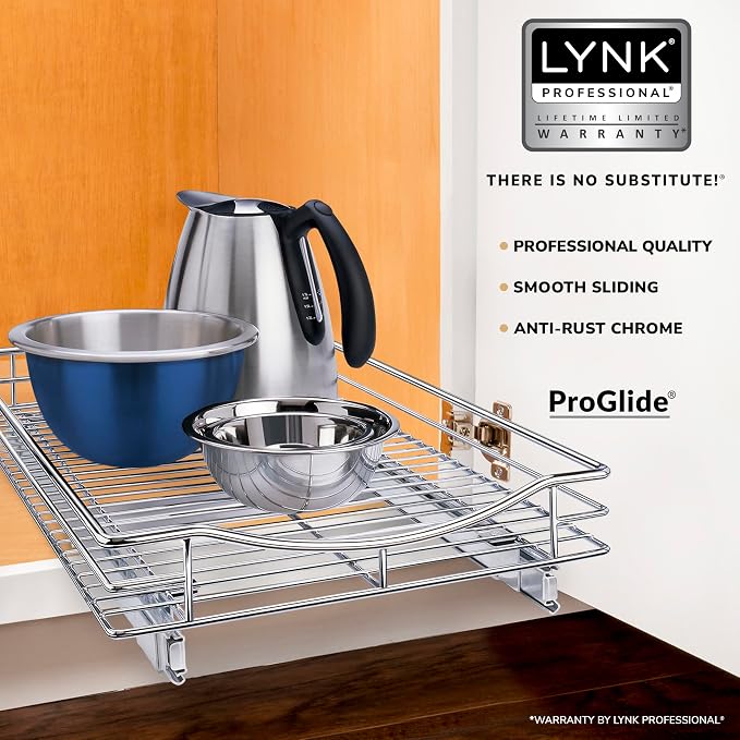 LYNK PROFESSIONAL® Pull Out Cabinet Organizer, 14" x 18" Slide Out Cabinet Organizer Pull Out Drawer – Pull Out Shelves for Kitchen Cabinets – Under Sink Organizers - Lifetime Ltd. Warranty, Chrome - Image 2