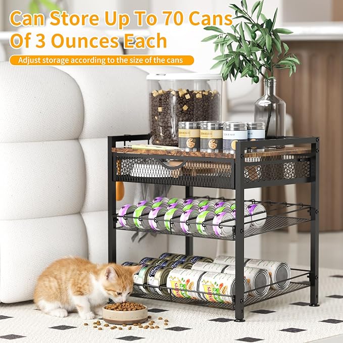 Cat Food Organizer，2 Floors Bring Drawer Storage Rack, Manually Adjust The Gap Size，Store Suitable Can Sizes Container，Automatic Slip Design，Suitable For Pet Food Canned Food Dispenser - Image 3