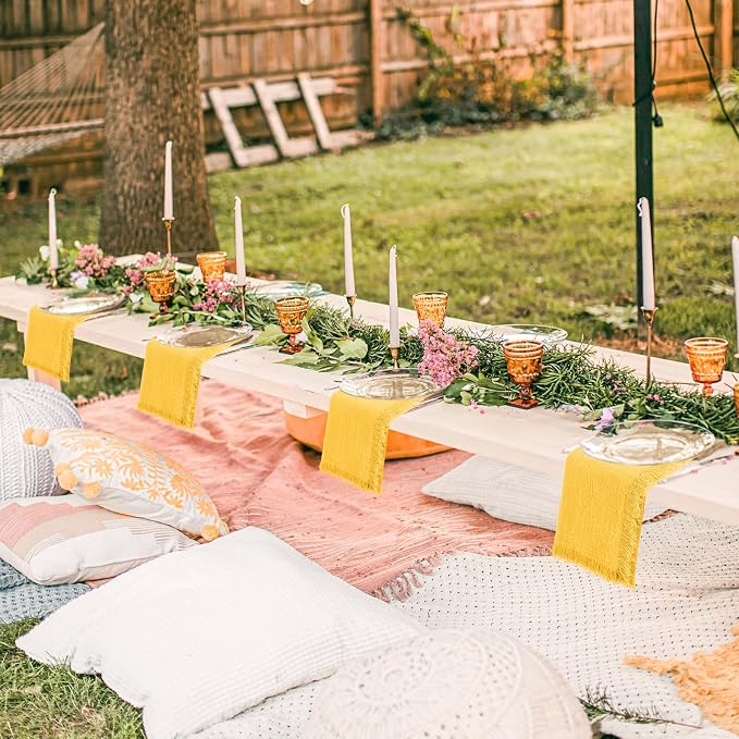 36 Pack Yellow Napkins, 12 x 12 Inch Cotton with Fringe Settings | Handmade washable reusable cotton dinner napkins in bulk for weddings, parties, rustic boho table settings - Image 8