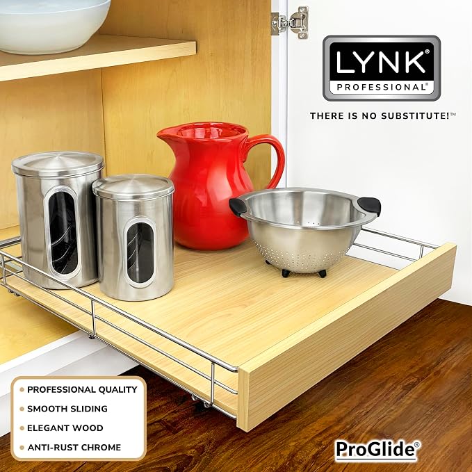 LYNK PROFESSIONAL® SELECT™ Slide Out Cabinet Organizer Pull Out Drawer, 20" x 21" Pull Out Cabinet Organizer – Pull Out Shelves for Kitchen Cabinets – Roll Out - Lifetime Ltd. Warranty, Wood Chrome - Image 4
