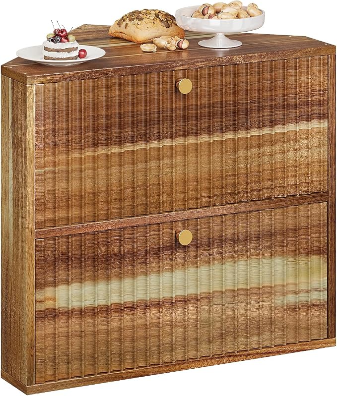 Trironsun Acacia Corner Bread Box for Kitchen Countertop Wood Two Layer Large Capacity Bread Storage Bin Vintage Storage for Homemade Bread (Acacia Wood) by TrironsunHome