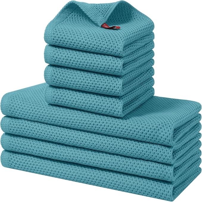 Homaxy 8 Pack 100% Cotton Kitchen Towels and Dishcloths Set, Lake Blue | 12 x 12 Inches and 13 x 28 Inches Kitchen Towels Set, Ultra Soft Absorbent Dish Cloths for Washing Dishes by Homaxy