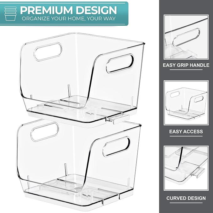 Sorbus Stackable Storage Bins Open Front, Clear Stackable Storage Bins, Pantry Bins for Storage and Organization, Acrylic Stackable Bins for Kitchen, Clear Pantry Organizer Bins (Small Square 2 Pack) - Image 6