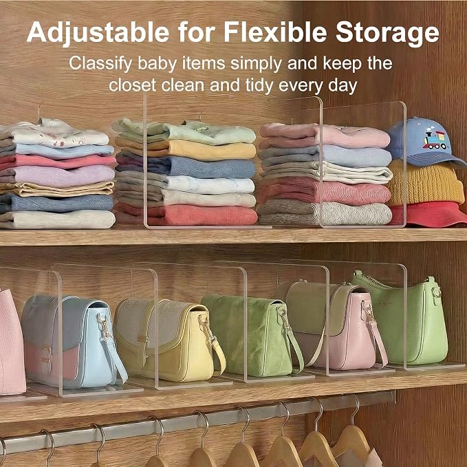 SortNStore Shelf Dividers Closet Organization: 6" Tall x 10" Deep (Small) | Acrylic Handbag Organizer - Small Space Separator for Clutches Evening Bags Pouches Mini-Bags onBedroom Cabinets 8-Pack - Image 5