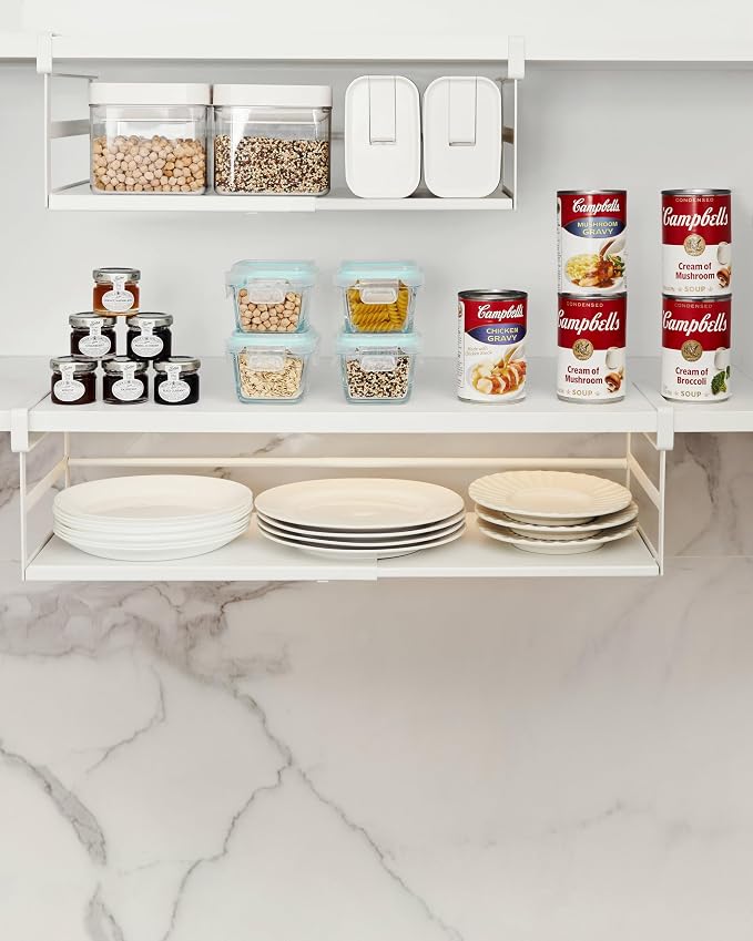 Under Shelf Storage Basket, 2-Pack Under Cabinet Shelf Organizer | Expandable Hanging Basket Holds 35 lbs Add-On Kitchen Pantry Cupboard Counter Laundry 13.19-23.03" W x 8.66" D x 5.12" H - Image 2