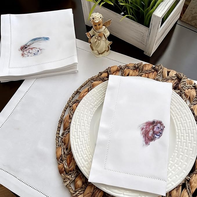 Cloth Tea Napkins Set of 4, Wildlife Print Cloth Napkins, Reusable Cotton Table Napkins for Dinners, Parties, Coffee and Cocktail Settings, 20x20 Inches (Lion) - Image 4