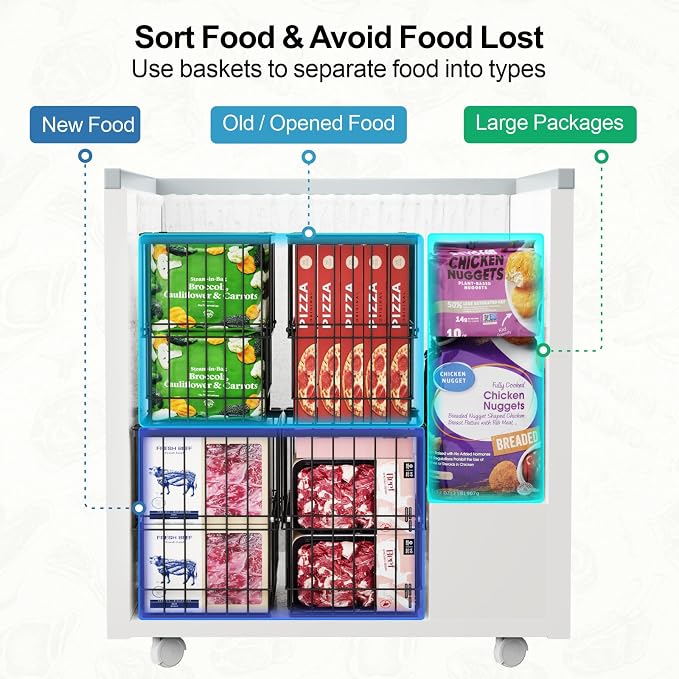 Freezer Organizer Bins - Height-Adjustable Holds 12" Pizza, 4 Pack | Extra Large, Stackable For 5 to 7 Cu. Ft Chest Freezers, Easily Sort and Get Frozen Foods with Handles, No Digging, Black - Image 6