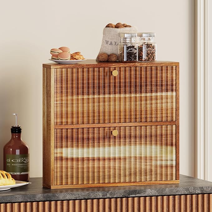 Trironsun Acacia Corner Bread Box for Kitchen Countertop Wood Two Layer Large Capacity Bread Storage Bin Vintage Storage for Homemade Bread (Acacia Wood) - Image 4