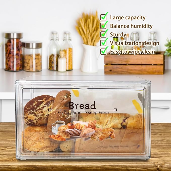 RISICULIS 2PCS Large Bread Box for Countertop, Stackable Double Layer Storage Container, Clear Boxes for Kitchen Counter, Bread Keeper for Homemade Bagel, Muffins, Rolls | Large Capacity Stackable Double Layer, Clear Boxes for Kitchen Counter, Bread Ke... - Image 5