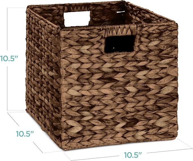 Best Choice Products 10.5x10.5in Pack of 5 Cube Storage Baskets, Water Hyacinth Multipurpose Collapsible Organizers, Handwoven Laundry Totes for Laundry, Living Room, Kids Room & Nursery - Brown - Image 2