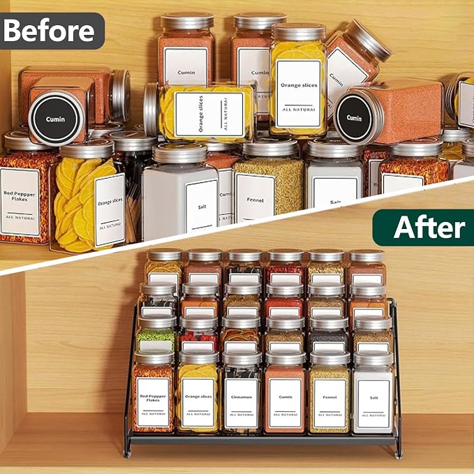 4 Tier Spice Rack Standing, Adjustable Metal Spice Rack No Drilling Spice Rack Organiser Black Spice Racks for Kitchen Cabinet Bathroom Worktop (2/3/4 Levels) - Image 4