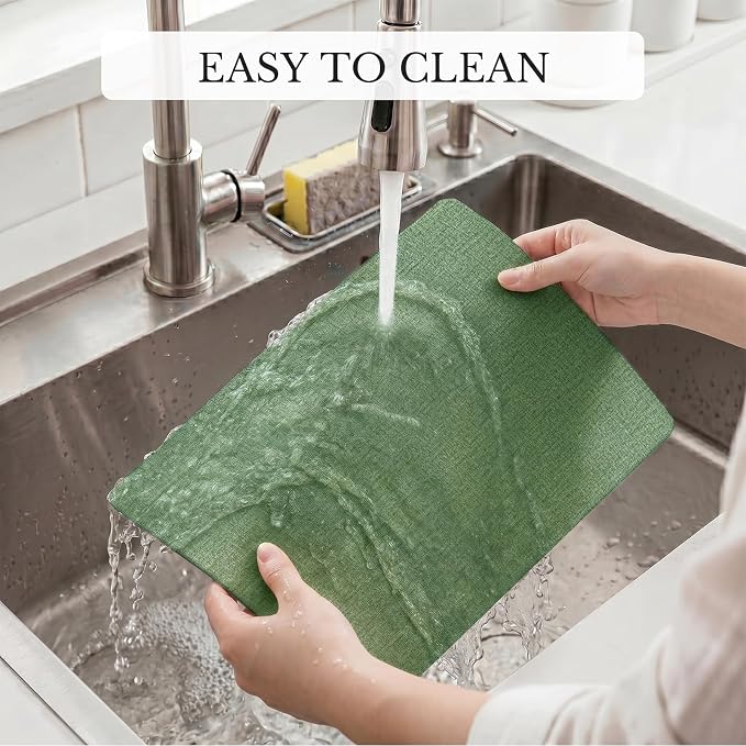 Romanstile Vinyl Placemats Set of 6, Reversible Faux Leather Heat Resistant Wipeable Table Mats, Waterproof Washable Non-Slip Table Placemats for Dining/Kitchen/Outdoor (Grey DarkGreen, 12" x 17") - Image 8