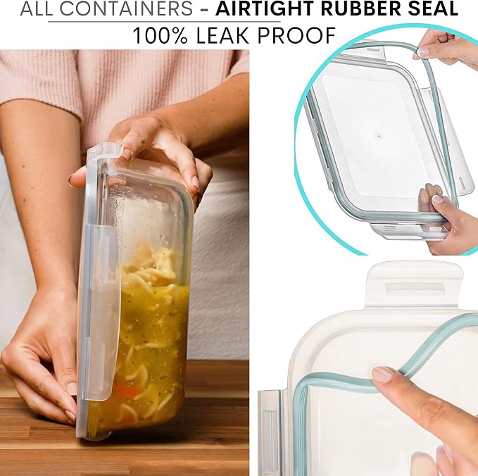 Razab 8 Cups / 63 Oz 4 PC + 6.5 Cups / 52 Oz 4 PC Large Glass Food Storage Containers with Lids - Glass Meal Prep Containers BPA Free Oven & Microwave Safe - Image 4