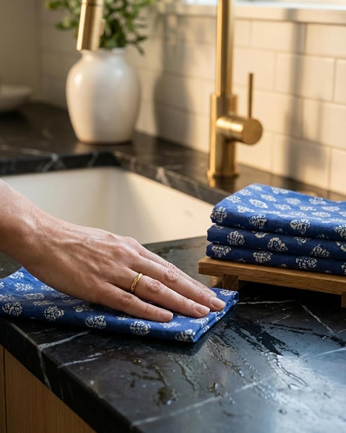 100% Cotton Printed Cloth Napkins Reusable Fall Dinner Napkins Floral Fabric Napkins Set of 6 Machine Washable for Events, Gift, Home Decor - 18"x18" - Blue - Image 7