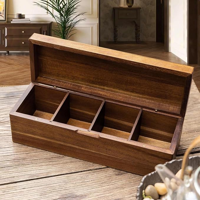 Acacia Wood Tea Bag Organizer with Compartments | Tea Packet Storage Boxes & Display Caddy, Multi-Slot Teabag Holder Container Chest, For Countertop, Organizador de Té - Image 6