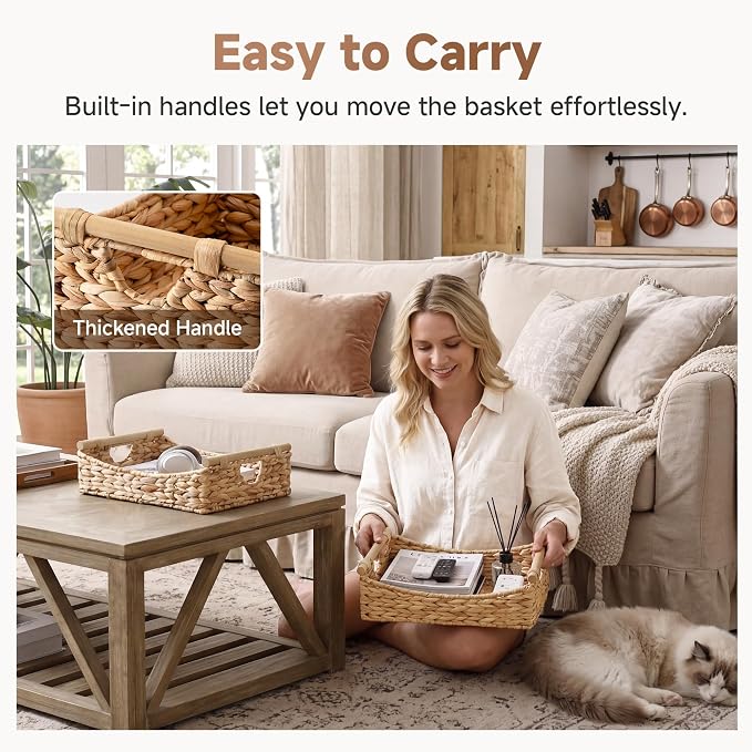 StorageWorks Wicker Baskets with Handles, Pantry Basket for Storage, 1-Pack | Handwoven Water Hyacinth Storage Baskets for Organizing, Woven Baskets for Storage, Baskets for Pantry, 15¼" x 11¾" x 4¾" - Image 5