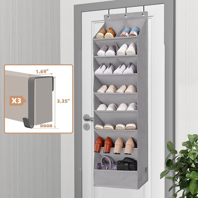 STORAGE MANIAC Over the Door Shoe Organizer Heavy-Duty Large Deep Pocket Hanging Shoe Organizer Shoe Rack Door Closet Shoe Organizer for Wall, Dorm & Narrow Door Storage Shoe Holder Grey, 2 Pack - Image 4