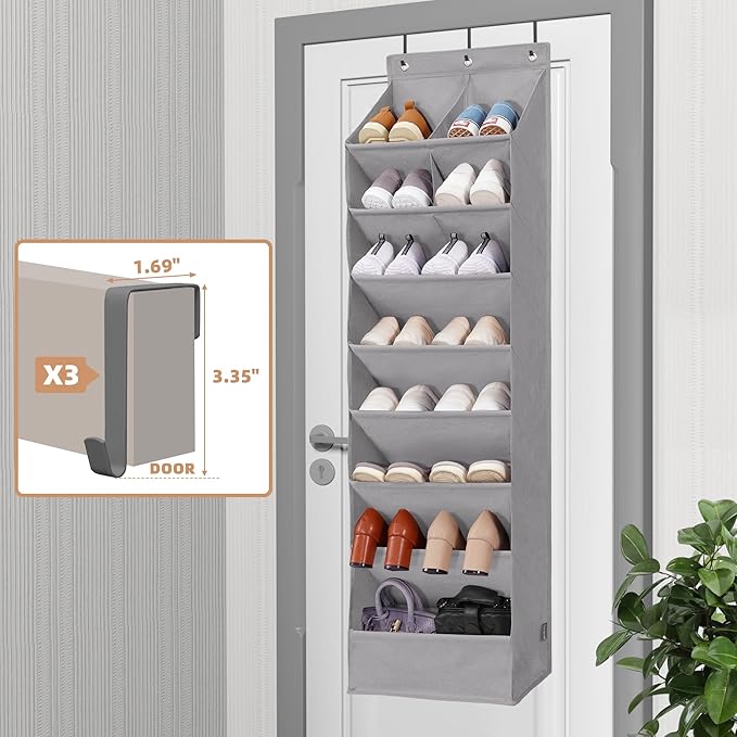 STORAGE MANIAC Over the Door Shoe Organizer Heavy-Duty Large Deep Pocket Hanging Shoe Organizer Shoe Rack Door Closet Shoe Organizer for Wall, Dorm & Narrow Door Storage Shoe Holder Grey, 1 Pack - Image 4