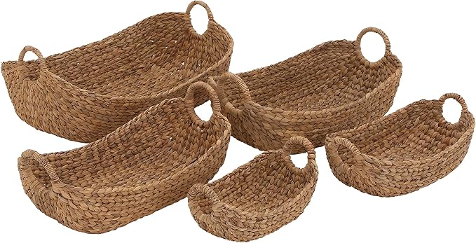 Deco 79 Seagrass Handmade Decorative and Functional Storage Basket Basket Organizer with Metal Handles, Set of 5 Basket for Storage 23", 21", 19", 16", 12"W, Brown by Deco79
