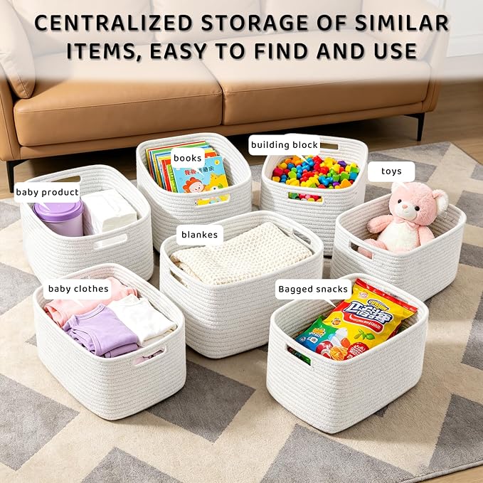4 Pack Large Storage Baskets for Organizing, 16''Lx12''Wx8''H Woven Baskets for Storage Toys, Towels, Books, and Clothes, Cotton Rope Basket for Shelves with Handle - Image 6