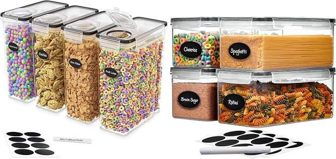 DWËLLZA KITCHEN 4 Pack Cereal Containers Storage Airtight Food Storage Containers and Set of 4 Pasta storage Containers for Pantry Organization and Storage by DW%C3%8BLLZAKITCHEN