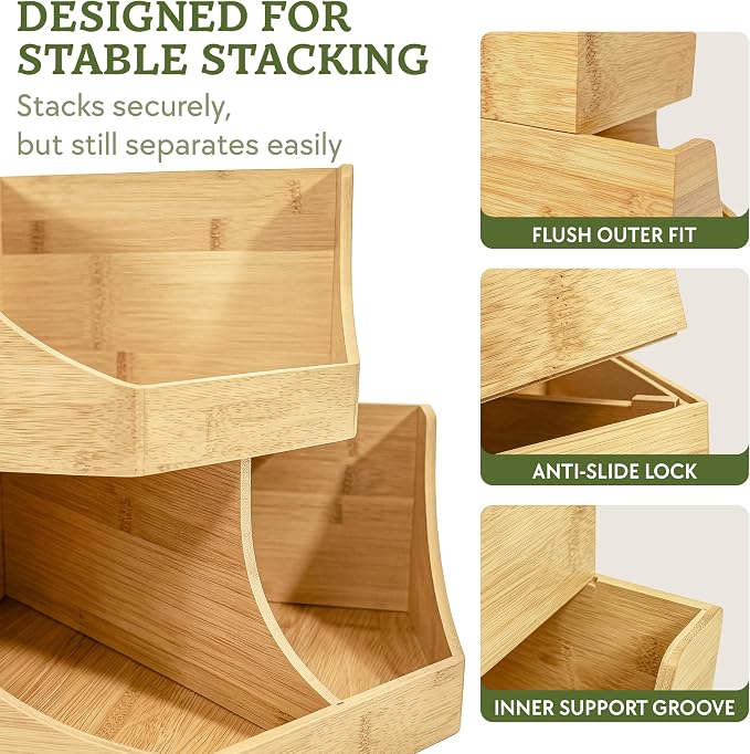 HOMESTEAD Bamboo Corner Storage Bin, 2-Tier Stackable Potato and Onion Storage Bin for Kitchen Counter Corner Shelf, Wooden Produce Storage Pantry Organizer, Fruit & Vegetable Holder, Large - Image 5
