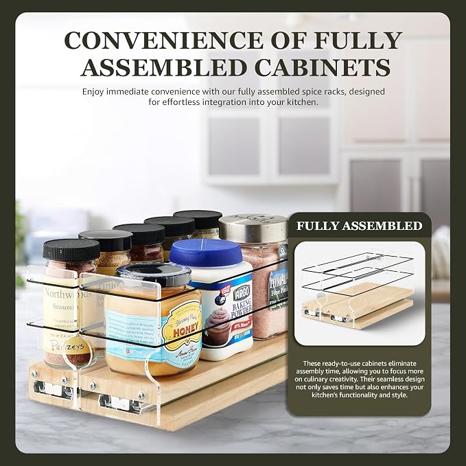 Combo Spice Rack Drawer - Pull Out Pantry Organizers and Storage - Kitchen Cabinet Organizer - Seasoning Sliding Caddy - Made in USA (5.75" W x 5.00" H x 10.60" D, Partially Assembled) - Image 3
