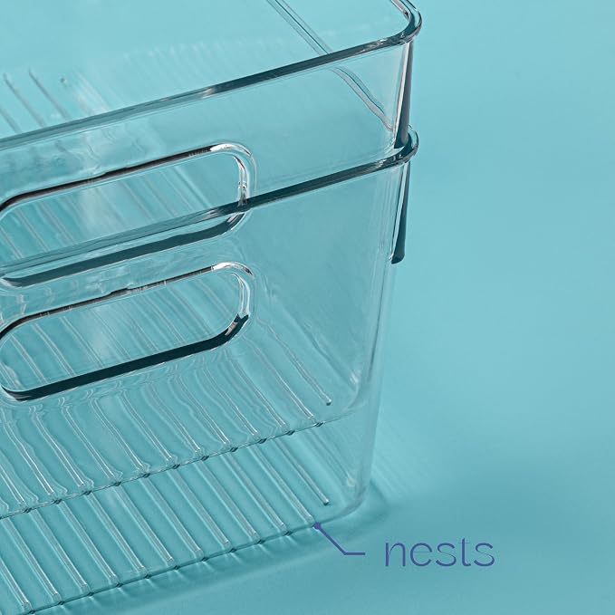 Plastic Food Storage 8 Pack Clear Container Bin with Handles for Organizing Kitchen, Pantry, Refrigerator, Freezer, Pantry, Cabinet, Closet, Bathroom. 10”x7.5”x5.3” - Image 4