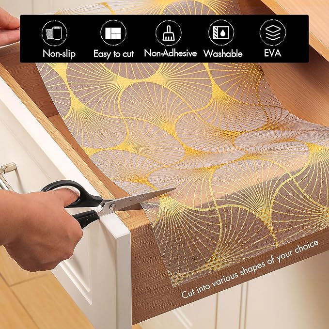 Cooyes Shelf and Drawer Liner for Kitchen Cabinets – Non-Adhesive, Waterproof, Non-Slip Cabinet Liners for Scratch Protection, Desk, Refrigerator, Shelves, Drawers with Modern Pattern - Image 5
