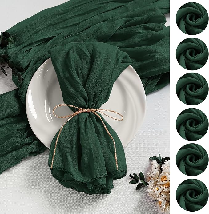 LZY 60 Pack Gauze Cheesecloth Napkins 20x20 Inch Dinner Cloth Napkins, Soft Boho Table Napkins Rustic Wrinkled Cheese Cloth Napkins Bulk for Wedding Party Baby Shower Event Decor (Emerald Green) by Lightupyourparty