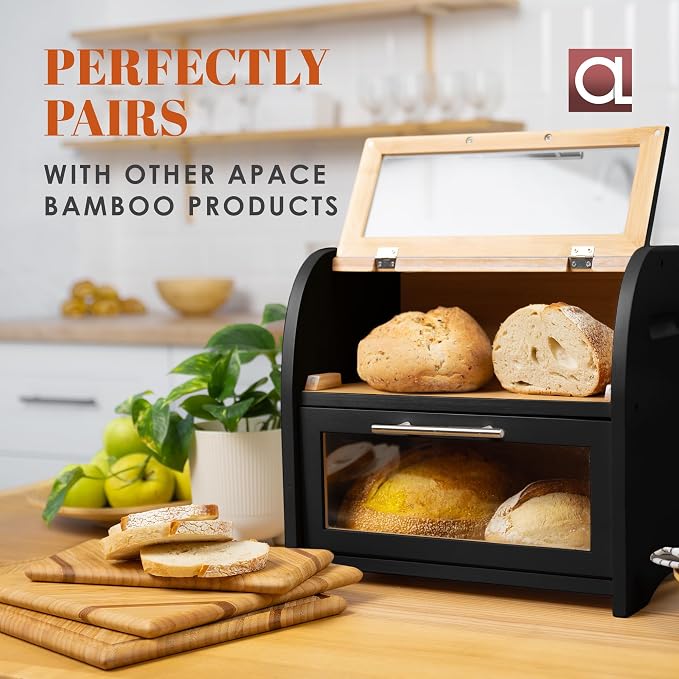Arise Stylish Bamboo Bread Box for Kitchen Countertop, Extra Large 2-Shelf Wooden Bread Storage Container with Clear Windows and Air Vents Keep Bread, Bagels and Rolls Fresh, Self Assembly | Bread Storage Container with Clear Windows & Air Vents, Bread... - Image 5