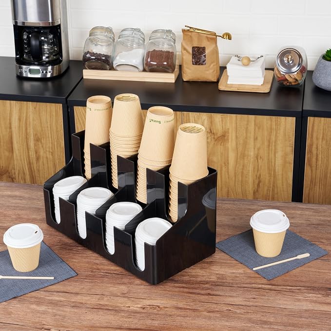 Restaurantware Restpresso Coffee Bar Organizer, 1 Count Durable 8 Compartments, Compact Size, Black Plastic Tabletop Coffee Supplies Organizer For Homes, Office Spaces, Breakrooms, and Lounges - Image 6