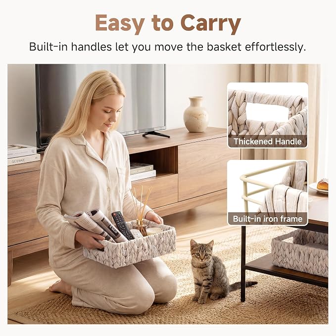 StorageWorks Wicker Baskets for Storage, White Wicker Baskets, 2-Pack | Water Hyacinth Wicker Storage Baskets for Organizing, Wicker Storage Baskets for Shelves, White Baskets, 11¼" x 7½" x 3½" - Image 4
