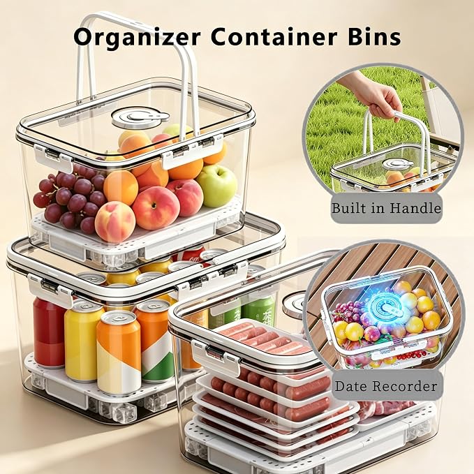 BPA-Free Stackable Clear Kitchen Organizer Bins - 3 Pack with Lids & Handles for Fridge, Pantry, and Cabinets - Ideal for Clutter-Free RV Camping Storage - Image 4