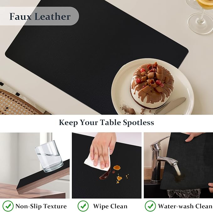 FROMHEART Faux Leather PU Placemats Set of 6 (Black,11.8" x 17") | Waterproof,Heat/Oil Stain-Resistant Table Mat–Reversible,Non-Slip,Easy to Clean Place Mats for Kitchen,Dining,Indoor/Outdoor - Image 4