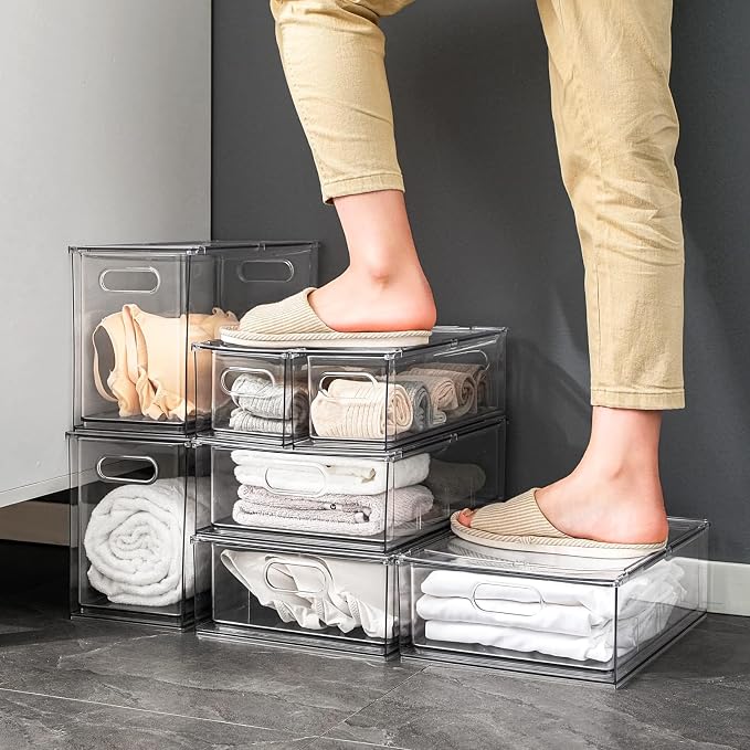Mano Stackable Fridge Drawers Pull Out Bins with Handle Clear Refrigerator Drawers Organizer Food Storage Container Box with Dividers Plastic Produce Saver for Pantry, Cabinet, Kitchen, Clothes（7Pack） - Image 8