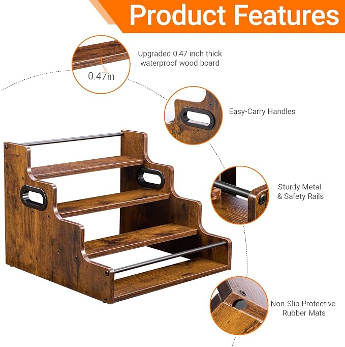 YQBRAO 2-Pack 4-Tier Liquor Bottle Display Shelf, 16-Inch, Rustic Brown | Two racks hold up to 32 bottles total for bourbon, spirits, home bars, dining areas, and entertaining spaces. - Image 4
