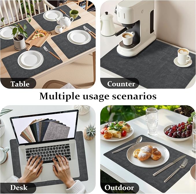 FROMHEART Faux Leather PU Placemats Set of 8 (Dark Grey,11.8" x 17") | Waterproof,Heat/Oil Stain-Resistant Table Mat–Reversible,Non-Slip,Easy to Clean Place Mats for Kitchen,Dining,Indoor/Outdoor - Image 6
