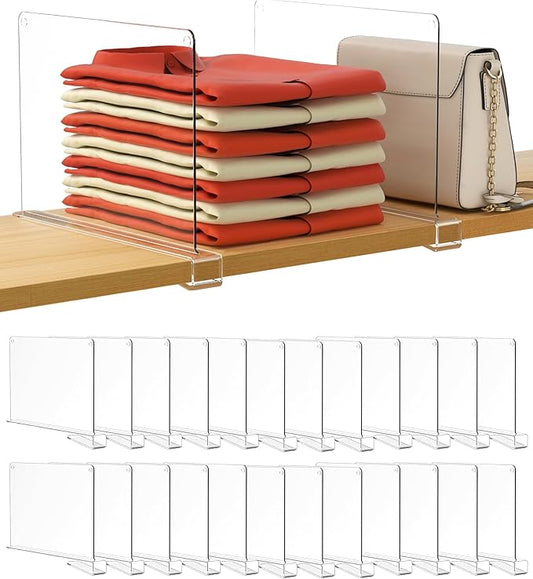 HBlife 24 Pack Clear Shelf Dividers, Vertical Purse Organizer for Closet Perfect for Sweater, Shirts, Handbags in Bedroom and Kitchen, Adjustable Acrylic Bookshelf for Organization by HBlife