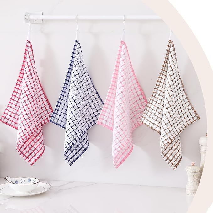 Kitinjoy Cotton 16 Pack Kitchen Towels and Dishcloths Sets, Pink | 16 x 25 Inch & 12 X 12 Inch Dish Towels Bulk, Super Soft and Absorbent hand towels for kitchen Drying - Image 8
