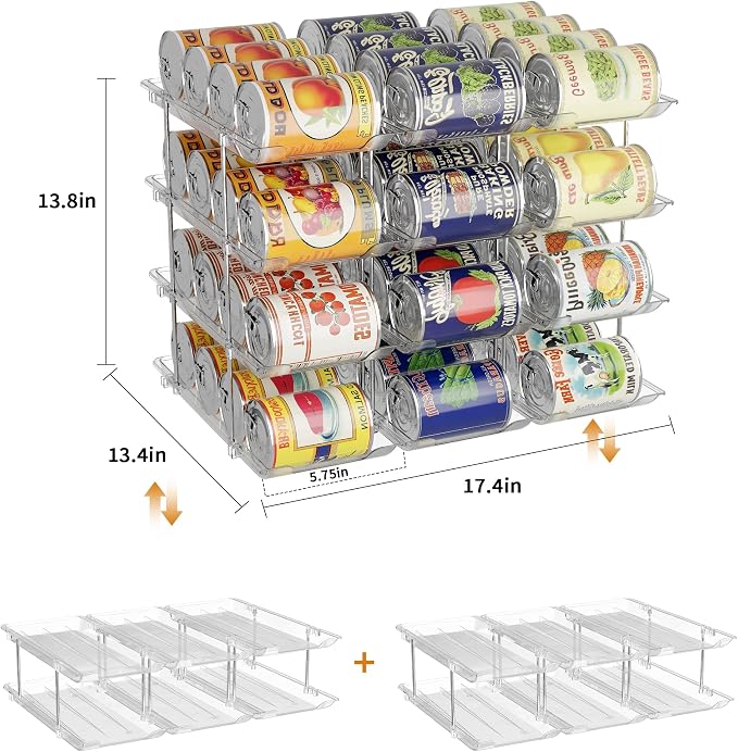 LXLXXL Can Organizer for Pantry Canned Food Storage Goods Holders 4 Tier | Automatic Rolling, Clear Acrylic Can Storage Rack, Sturdy and Stackable, for Fridge Cabinet Pantry Kitchen Desktop Storage - Image 5