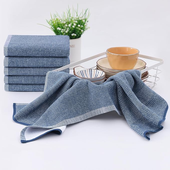 Homaxy 380 GSM Cotton Premium Kitchen Towels 8 Pack, 18"x 28", Navy Blue | Flat and Terry Dish Towels, Highly Absorbent Tea Towel Set with Hanging Loop, Soft Utility Kitchen Hand Towels - Image 6